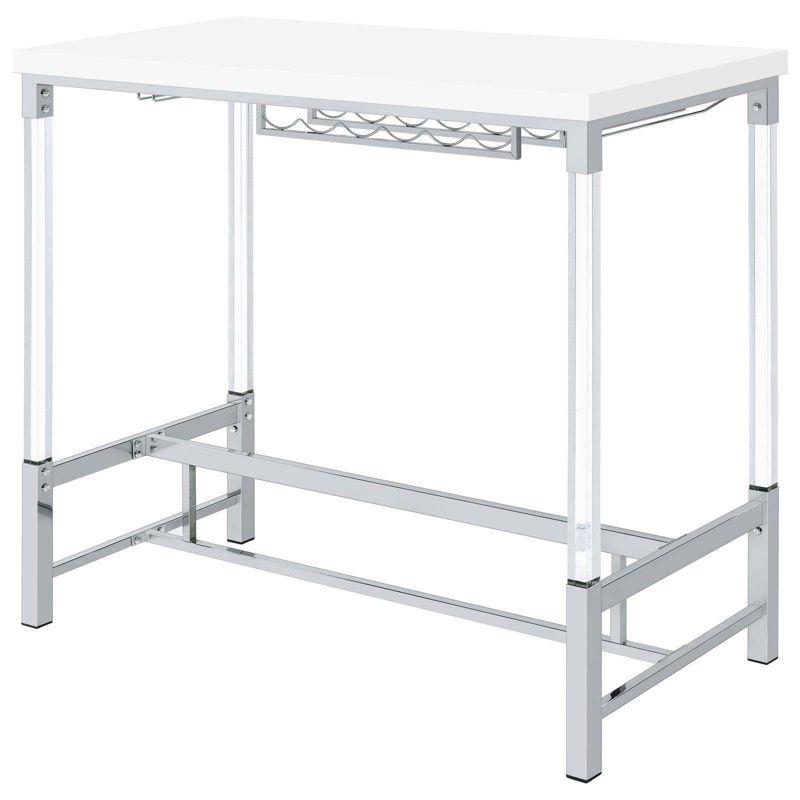 Coaster Norcrest Modern Pub Height Bar Table with Acrylic Legs and Wine Storage White High Gloss