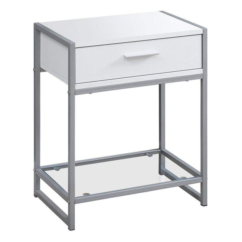 White and Silver Rectangular Metal and MDF Side Table with Storage