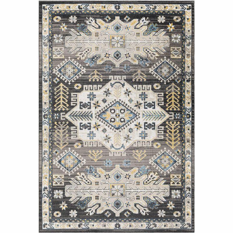 Wanaka Black and Blue Washable Polyester Area Rug 5'3" x 7'