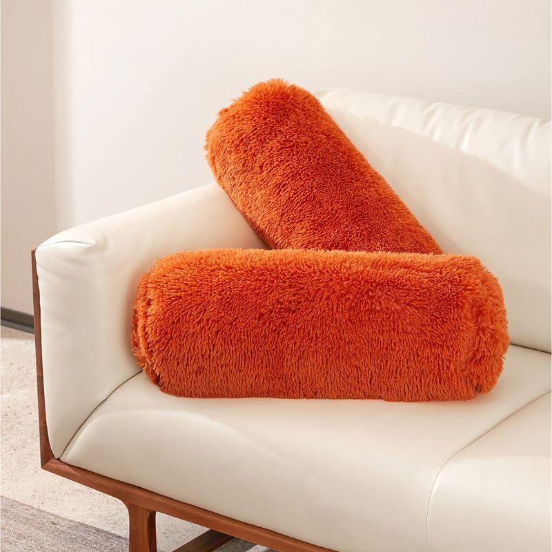 Cheer Collection Set of 2 Shaggy Long Hair Bolster Pillows (8" x 24")