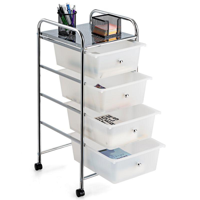 Clear 4-Drawer Rolling Storage Cart with Steel Frame