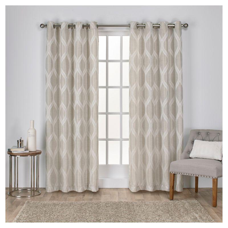 Set of 2 108"x54" Montrose Ogee Geometric Textured Linen Jacquard Grommet Top Window Curtain Panel Linen