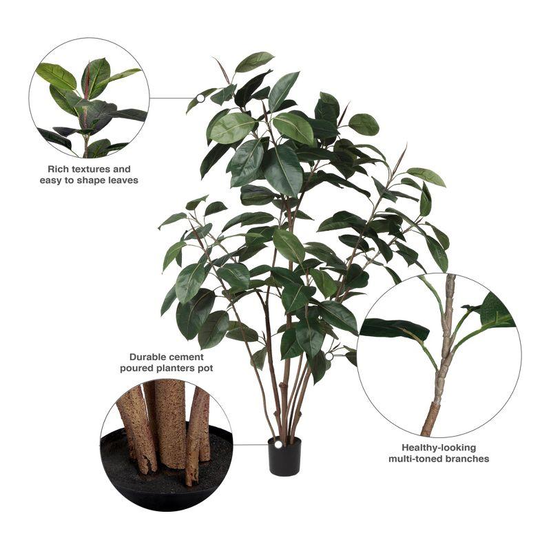 Lush Green 5' Potted Rubber Tree with Realistic Leaves