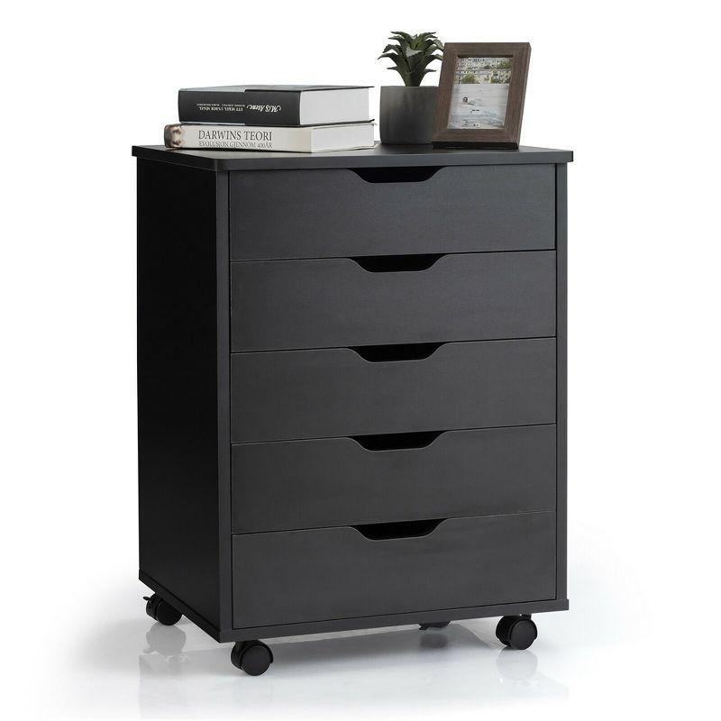 Costway 5 Drawer Chest Storage Dresser Floor Cabinet Organizer with Wheels Black