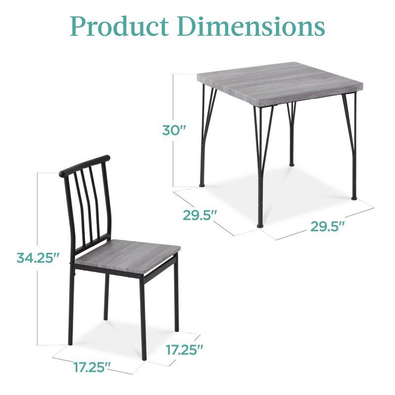 Best Choice Products 3-Piece Indoor Metal Wood Square Dining Table, Furniture Set w/ 2 Chairs