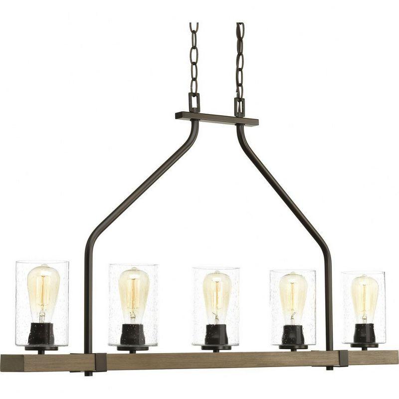 Barnes Mill Antique Bronze 5-Light Linear Chandelier with Seeded Glass Shades