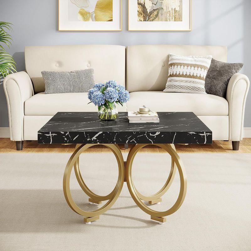 Tribesigns Square Coffee Table, 31.5" Modern Cocktail Table with Geometric Frame, Faux Marble Center Table Tea Table for living room