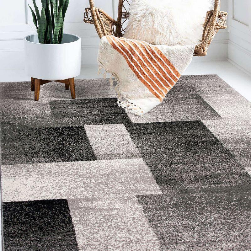 World Rug Gallery Contemporary Modern Geometric Boxes Area Rug - Gray 7'10" x 10'