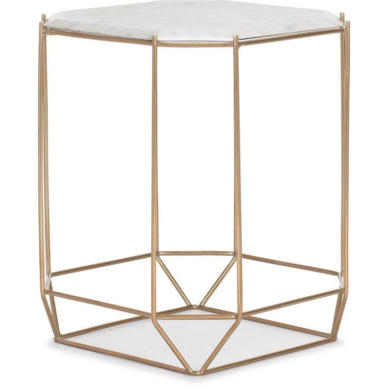 Finch Colton Solid Marble Top Accent Table with Metal Base White/Gold: Luxury Glam Style, Iron Frame, Square Shape