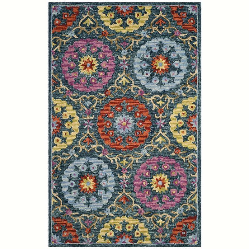 Suzani SZN328 Hand Hooked Indoor Area Rug - Blue/Multi - 5'x8' - Safavieh.