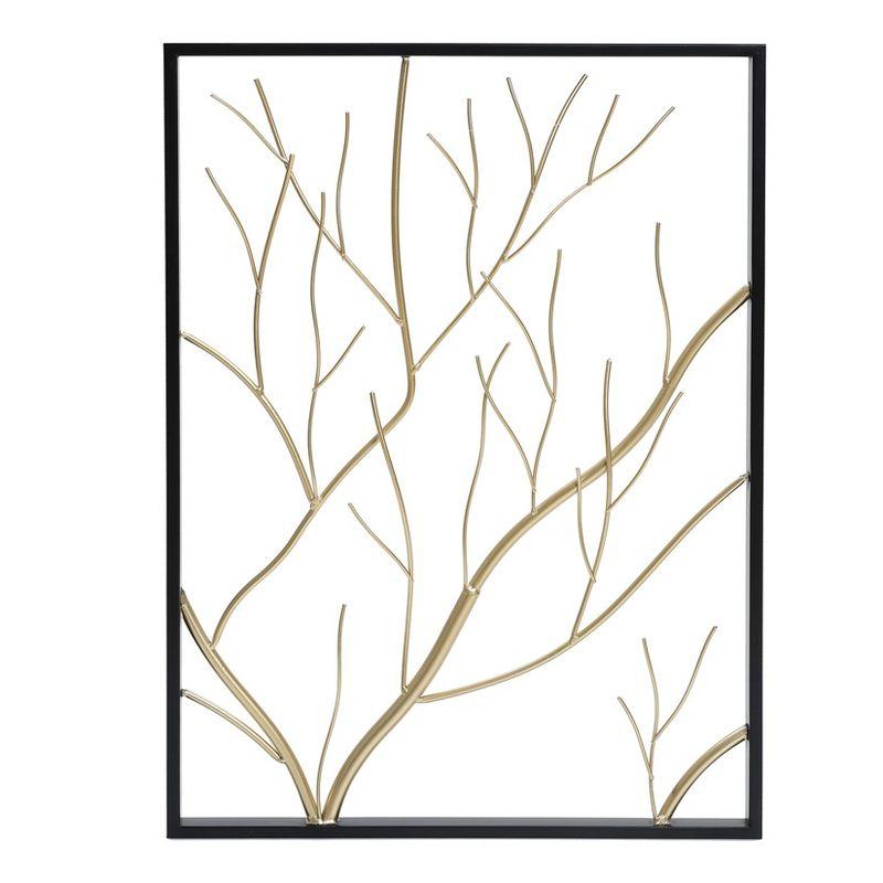 LuxenHome Set of 2 Gold & Silver Tree Branches Wall Decor Panels Multicolored