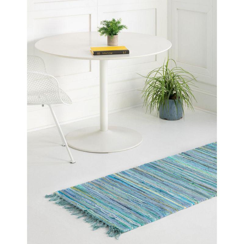 Light Blue Striped Handmade Reversible Runner Rug