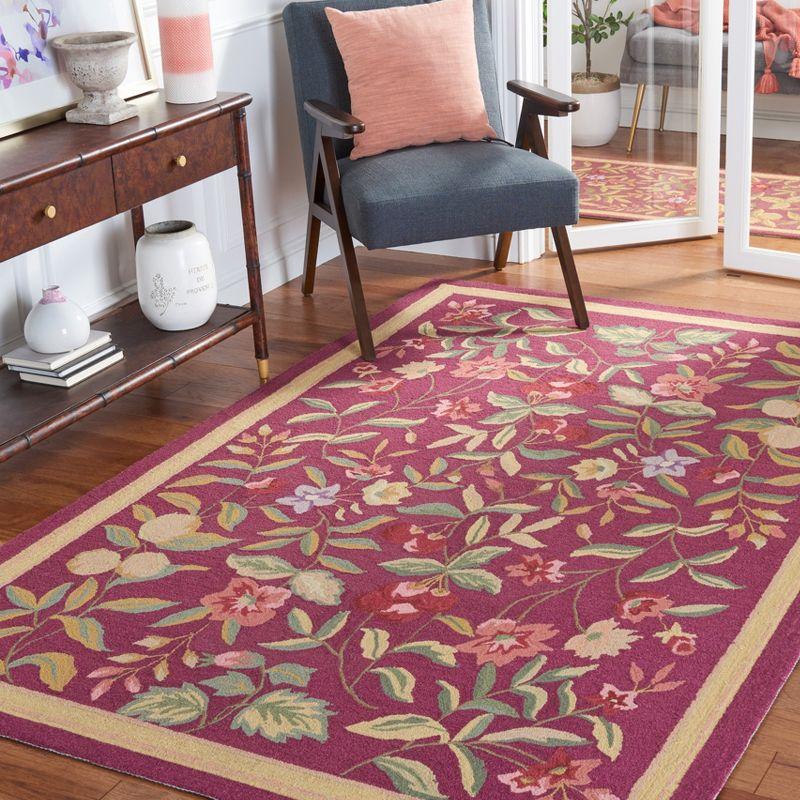 Burgundy Floral Handmade Wool 6' x 9' Area Rug