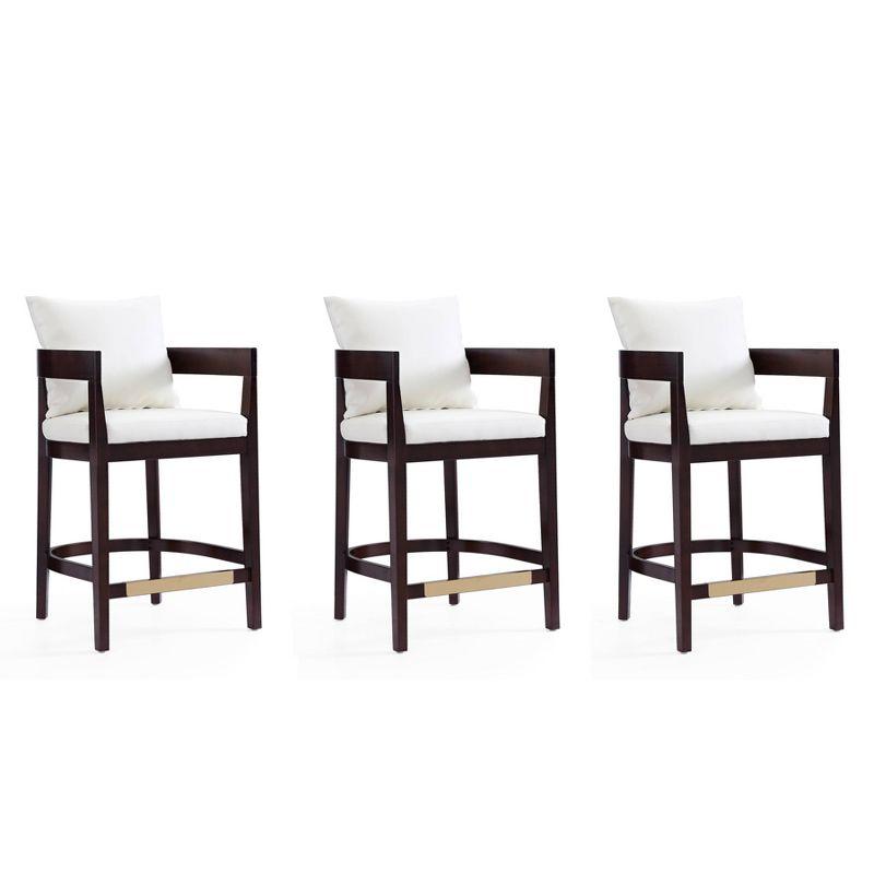 Manhattan Comfort Ritz Ivory Leather and Dark Walnut Wood Counter Stool - Set of 3