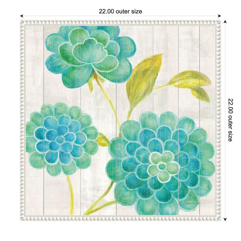 Aqua Blooms Botanical Canvas Print with White Frame, 22x22