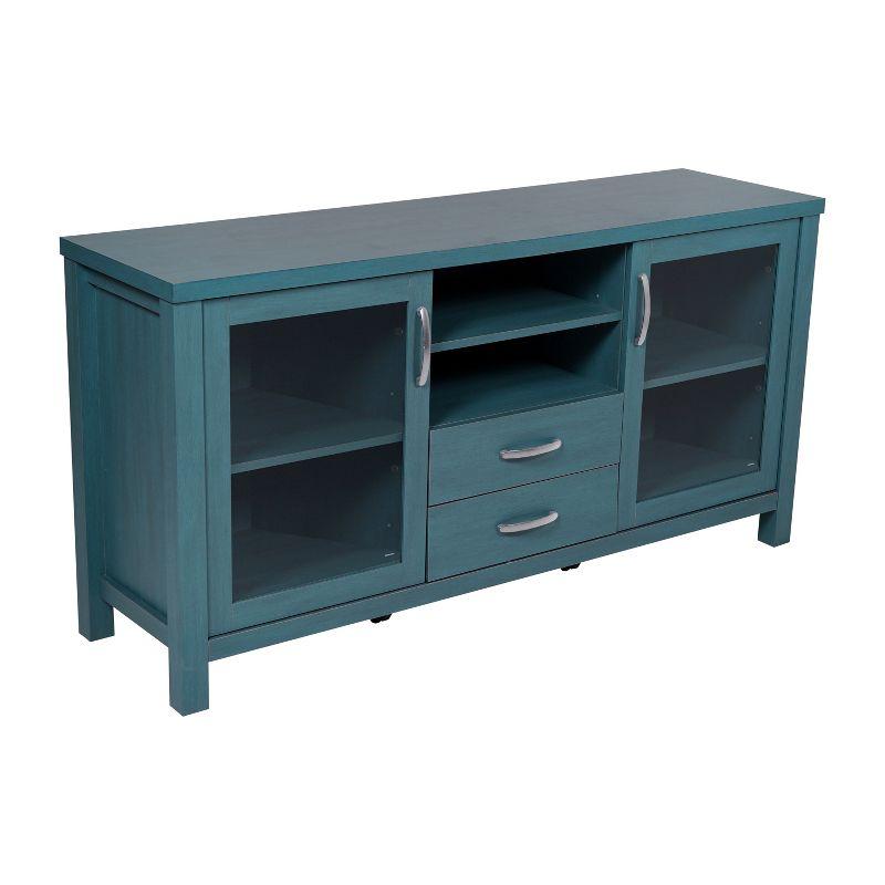Flash Furniture 59" Engineered Wood Buffet Sideboard Storage Cabinet w/ 2 Drawers, Doors in Teal