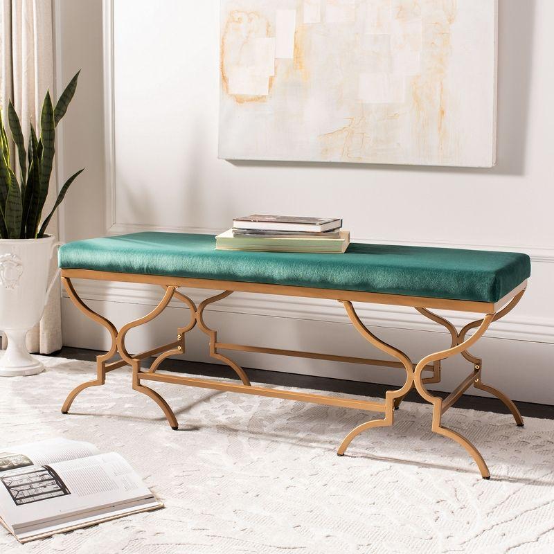 Emerald Velvet & Liquid Gold 46" Transitional Rectangular Bench