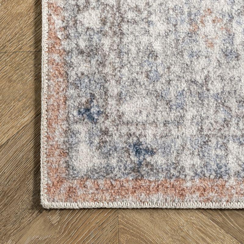 Nuloom 6 Square Machine Washable Rain Haven Vintage Medallion Indoor Area Rug, Peach Non-Slip Backing, Stain Resistant,  BedroomLiving Room, Kitchen