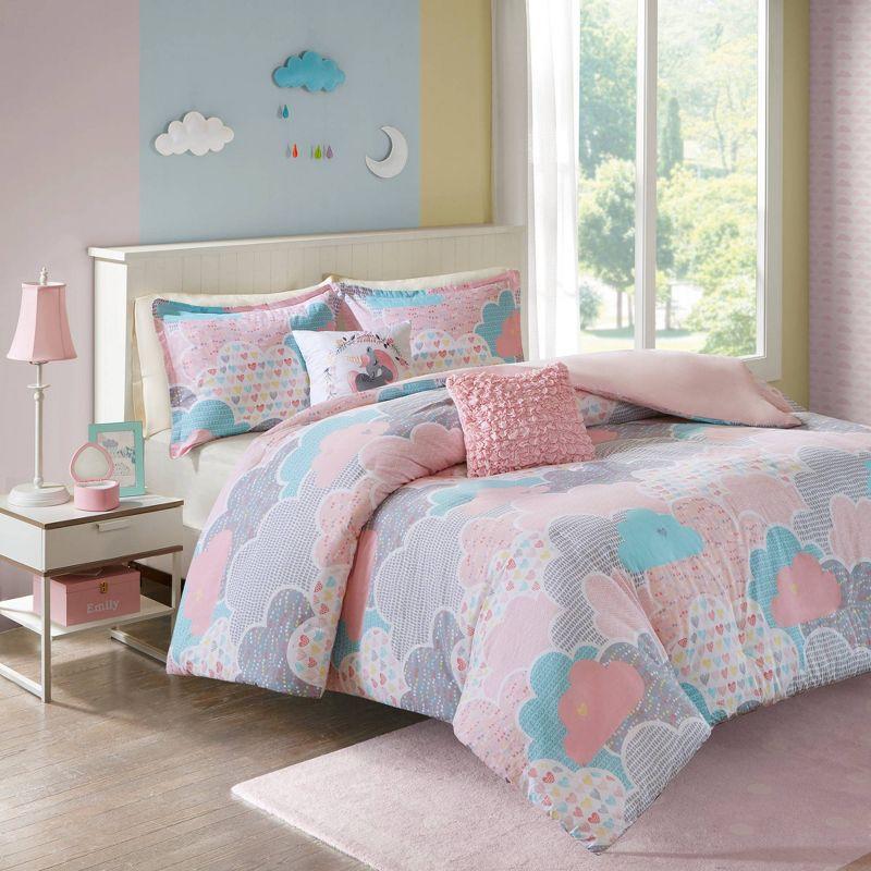 Whimsical Clouds Cotton Kids' Twin Duvet Cover Set with Embroidered Unicorn Pillow