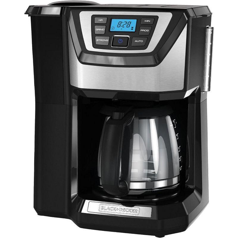 BLACK+DECKER 12-Cup Mill and Brew Coffee Maker, Automatic Grind and Brew Drip Coffee Machine, Programmable, Sneak-A-Cup, Reusable Filter
