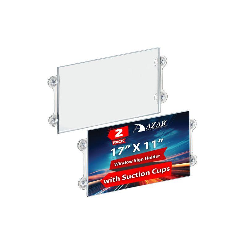 Azar Displays Clear Acrylic Window/Door Sign Holder Frame with Suction Cups 17''W x 11''H, 2-Pack (Set of 2)