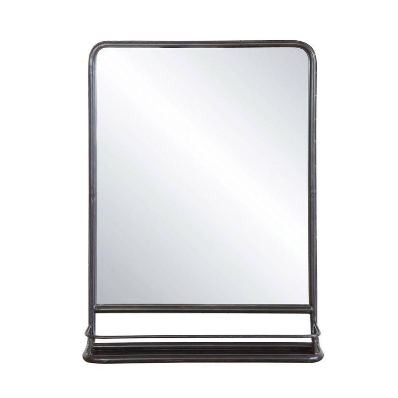 Elegant Industrial Silver Metal Wall Mirror with Shelf, 32" x 23.2"