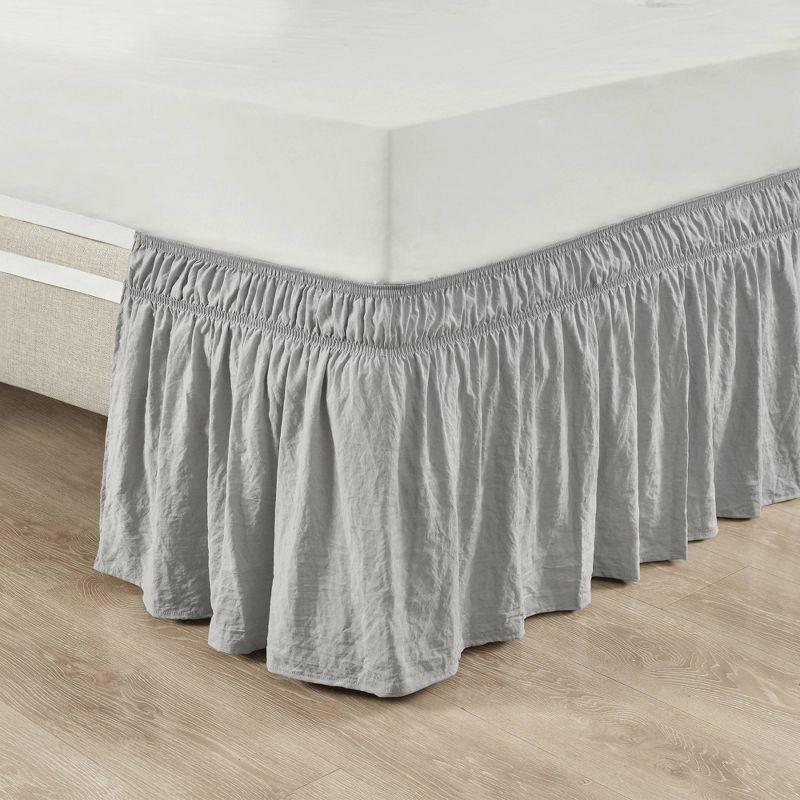 Light Gray Ruched Ruffle Elastic Easy Wrap Around Bed Skirt