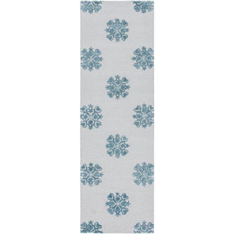 Ivory and Light Blue Hand-Tufted Wool Runner Rug