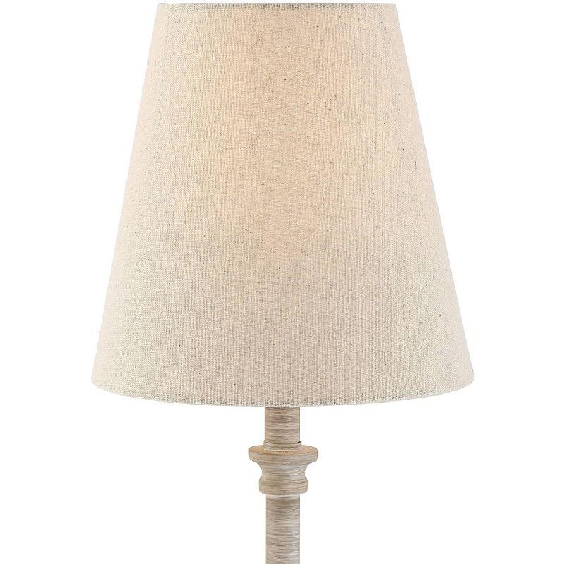 Regency Hill Loreno Traditional Buffet Table Lamps 24" High Set of 2 Whitewashed Oatmeal Linen Drum Shade for Bedroom Living Nightstand Family Room