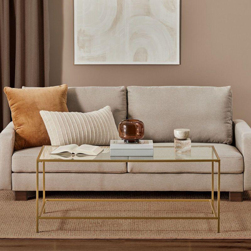 Soft Brass Rectangular Metal and Glass Coffee Table with Storage