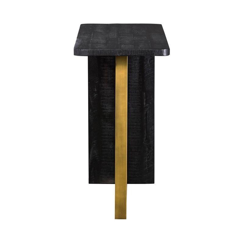 Monaco Console Table Black Wood/Antiqued Brass - Armen Living: T-Shape Base, Acacia, Entryway Skinny Table