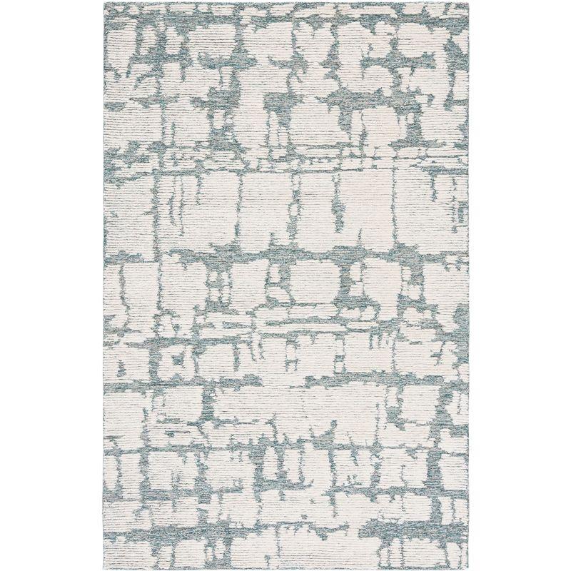 Teal and Ivory Wool Abstract 5' x 8' Handmade Rug