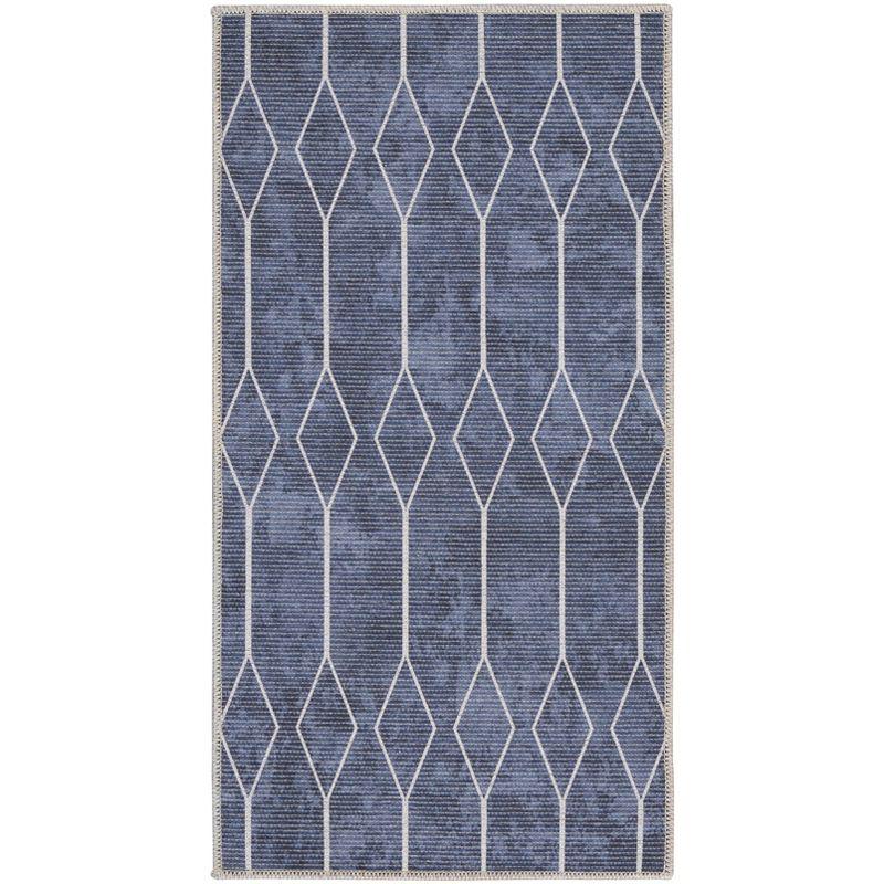 Pymble Geometric Machine Washable Area Rug in Navy Blue