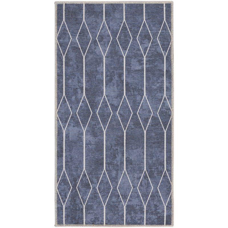 SR107 Geometric Machine Washable Area Rug in Navy Blue