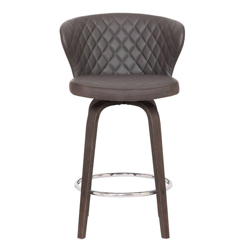 30" Mynette Swivel Faux Leather Barstool Brown - Armen Living: Quilted, Adjustable, Chrome Base