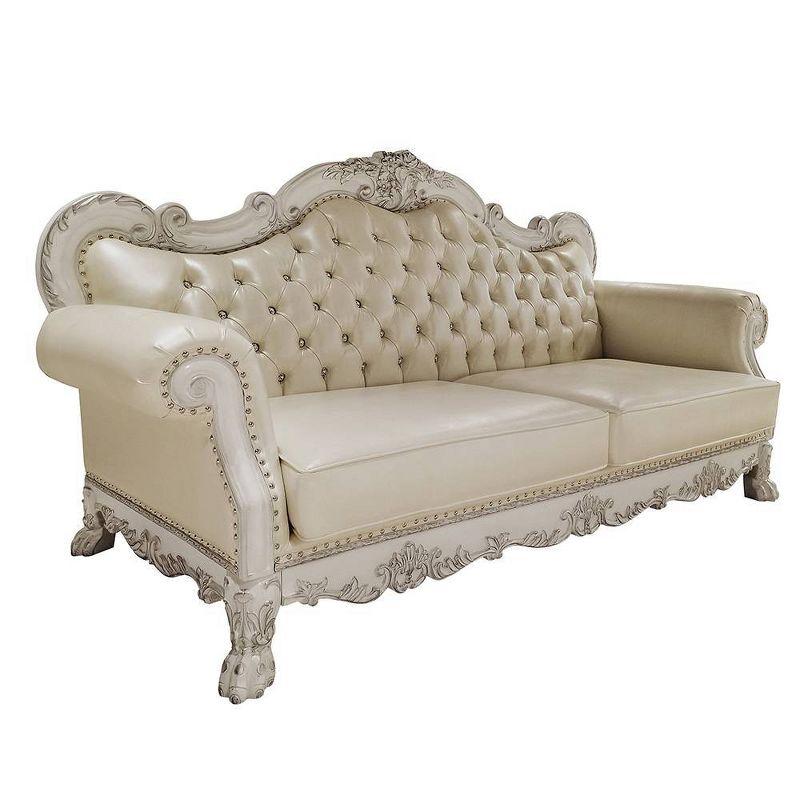 85.5" Dresden Sofa Leather Aire & Bone White Finish - Acme Furniture: Nailhead Trim, Includes 1 Pillow