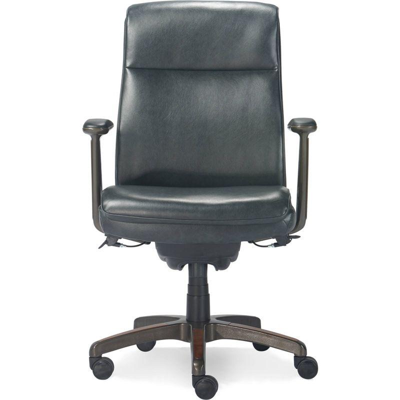 Executive High-Back Black Leather Swivel Office Chair with Wood Accents