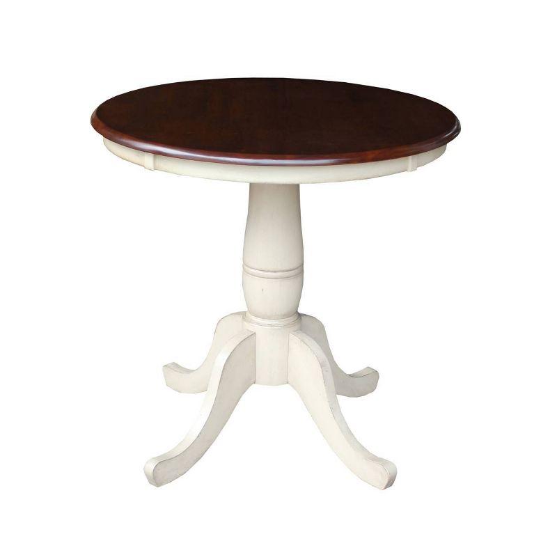 3pc 30" Dining Set Round Pedestal Dining Table Wood/Antiqued Almond & Espresso - International Concepts