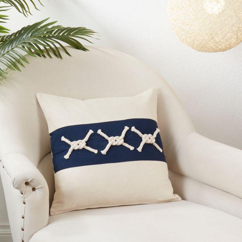 Saro Lifestyle Rope Knots Appliqué Throw Pillow Cover, Blue, 18"x18"