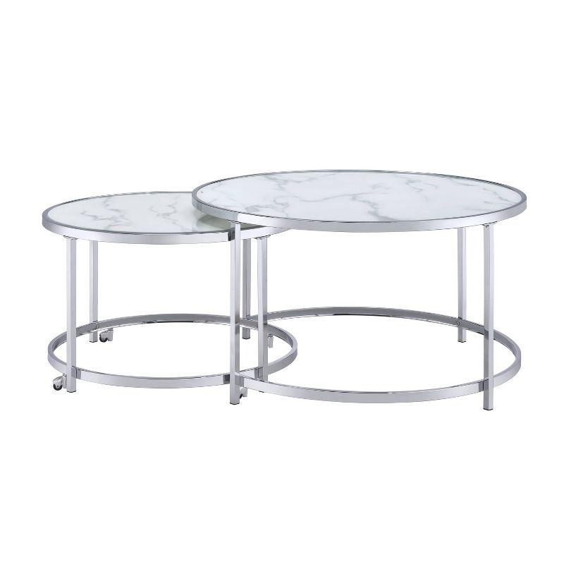 Rayne Nesting Cocktail Table White - Steve Silver Co.: Chrome Frame, Faux Marble Top, 2-Piece Set