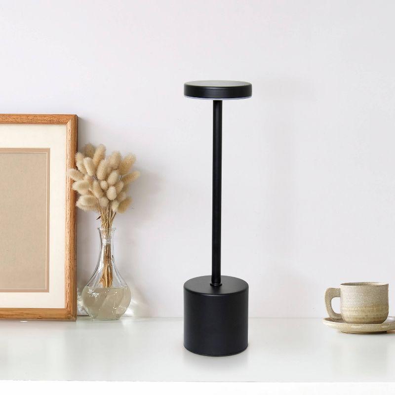 Simple Designs 12.75" Mushroom Magic Disc Dimming and Rechargeable Cordless 4-Way Touch Sensor Stick Desk Lamp Black