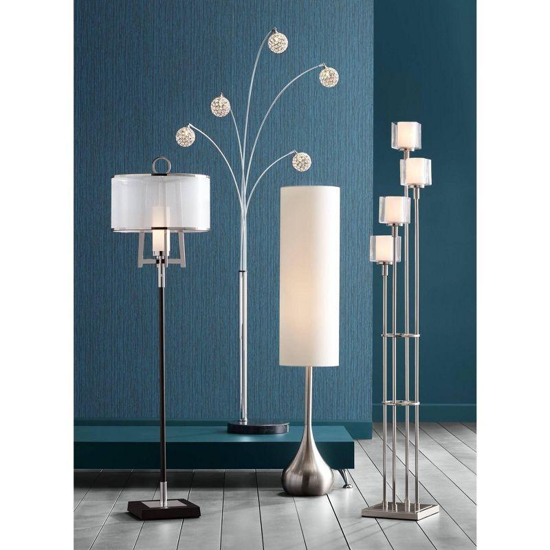 Possini Euro Design Athena Modern Floor Lamp 72" Tall Brushed Nickel 4 Light Tree Clear Outer Opal Inner Double Glass Shade for Living Room Bedroom