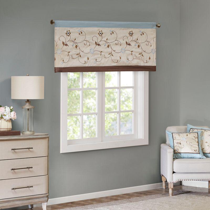 Madison Park Serene Floral Embroidered 50'' W Single Window Valance