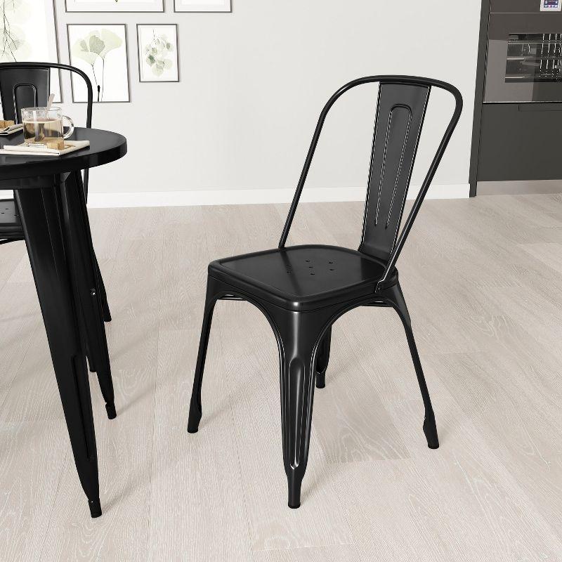 Merrick Lane Black Metal Dining Chair With Curved Vertical Slatted Back And Square Seat