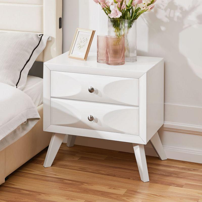 Yaheetech Modern Vintage 2-Drawer Nightstand End Table for Living Room, White