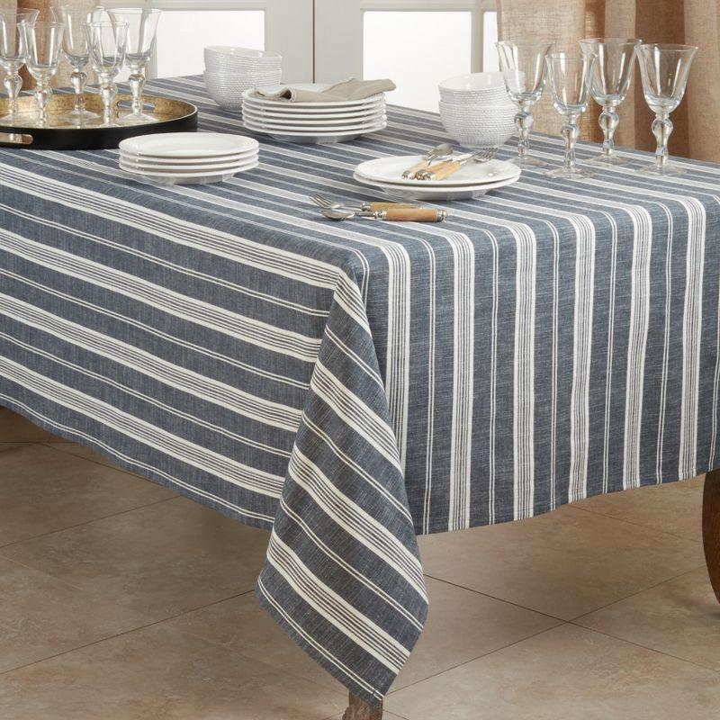 Saro Lifestyle Striped Design Tablecloth, 70"x70", Blue