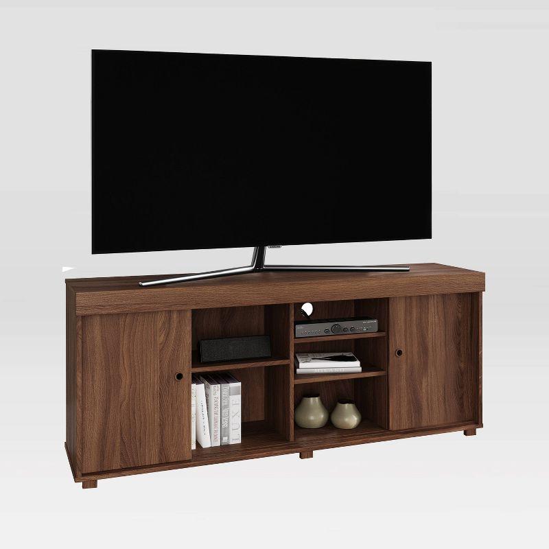 Modern Walnut 67" TV Stand with Open Shelves and Cabinet