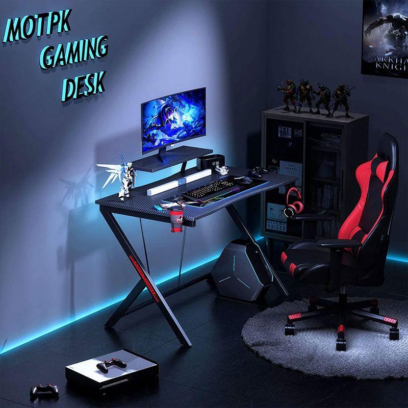 Compact 39" Carbon Fiber Gaming Desk with Monitor Shelf and Metal Frame