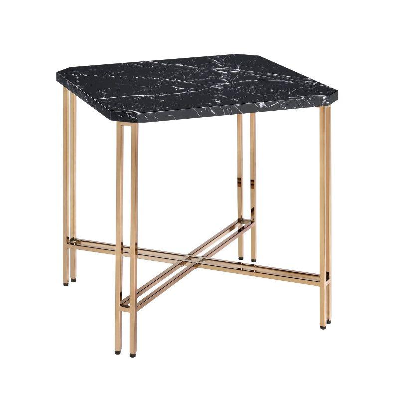 Daxton Faux Marble Square End Table Black/Gold - Steve Silver Co.: Glam Style, Iron Base, 24" Height