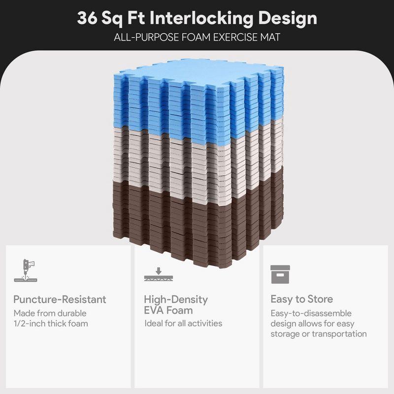 BalanceFrom Fitness 36 Tile Thick Non Slip Interlocking EVA Foam Kids Puzzle Home Floor Exercise Play Mat Set, Covers 36 Square Feet, Blue/Brown/Beige